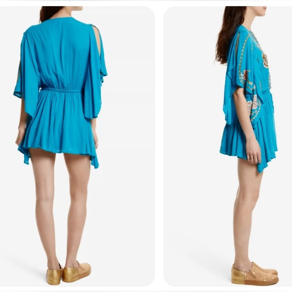 NWT Free People Cora Embroidered Mini Dress in Turquoise Size Large - Picture 11 of 16
